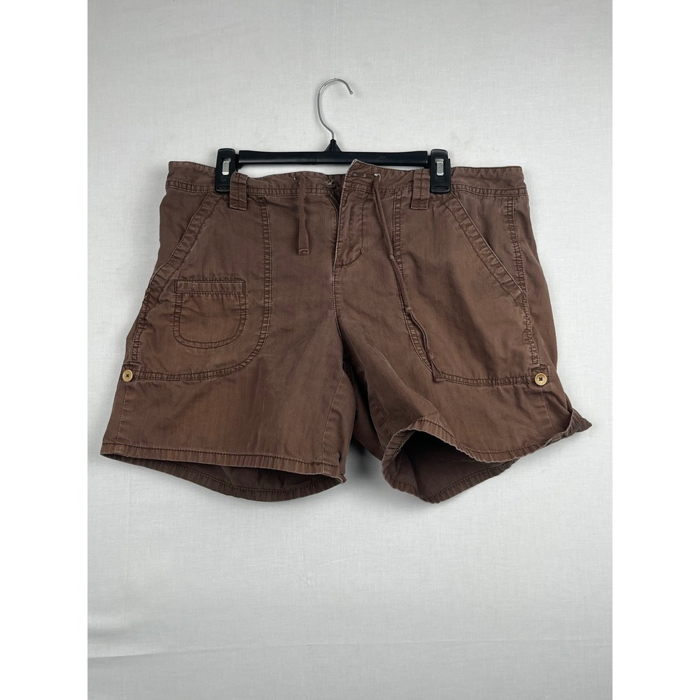 Tommy Hilfiger Womens Brown Herringbone Cargo Shorts Size 16 Drawstring Waist